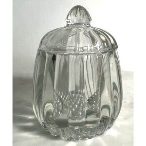 Jeanette Clear Glass Pumpkin Shaped Ribbed Candy Relish Candle or Condiment jar‎